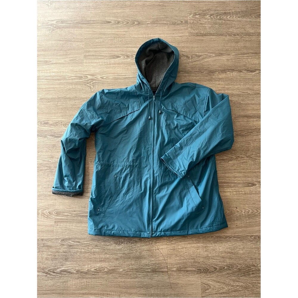 Misty Harbor Rain Coat Jacket Womens Large Teal Hooded Fleece Lined Vinyl Coat